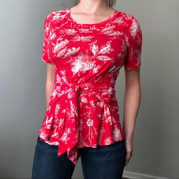 Anthropologie Tops - Anthro Maeve Red Sherbrooke Tie Waist Top Medium